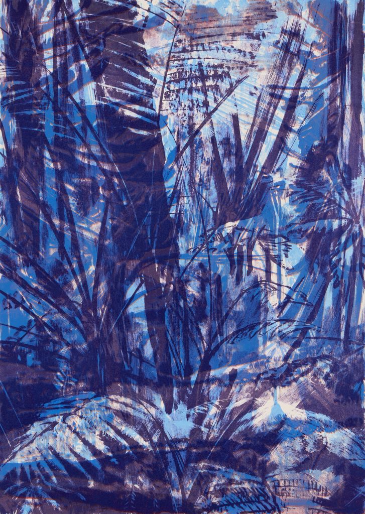 Vyambo 109, 2023, mehrfarbige Tuschelithografie, Unikat, 63 x 46 cm