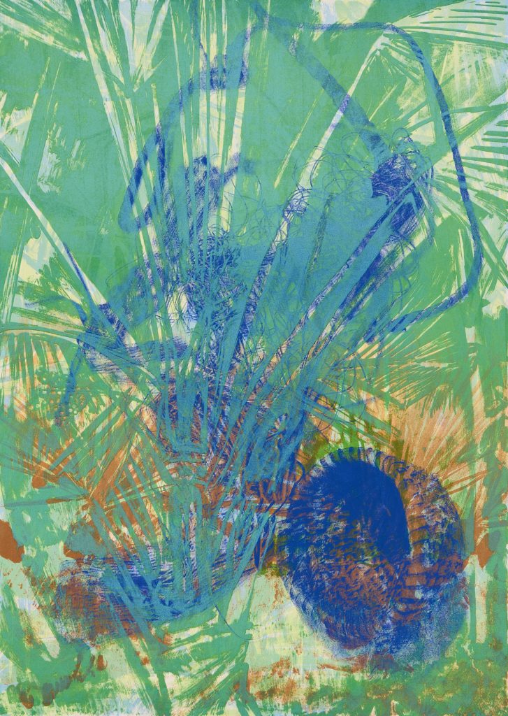 Vyambo 134, 2023, mehrfarbige Tuschelithografie, Unikat, 63 x 46 cm