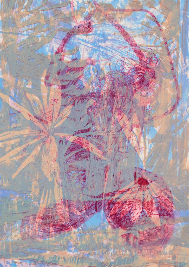 Vyambo 95, 2023, mehrfarbige Tuschelithografie, Unikat, 63 x 46 cm